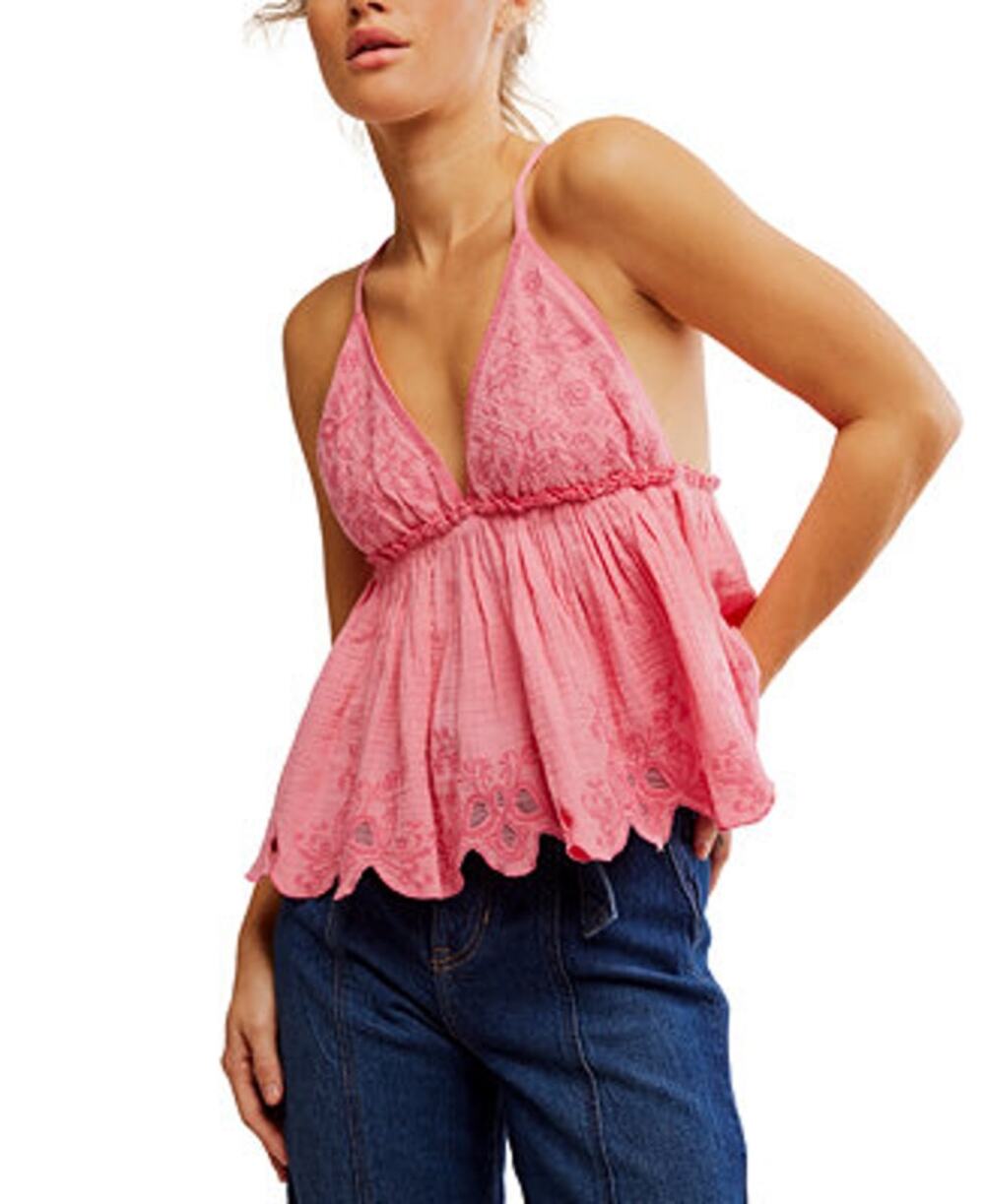 Free People NWT Sunny Days Cami Pink Gauzy Cotton Cross Back Size Large